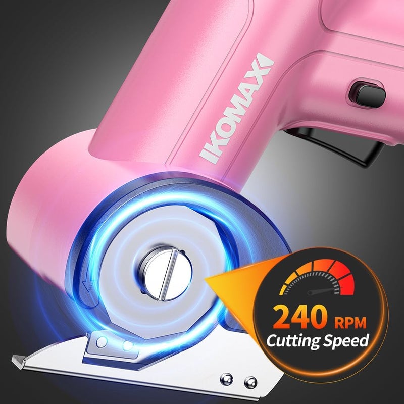 komax Cordless Electric Scissors,4V Cardboard Cutter with 3 Blades,Rechargeable 2000mAh Battery,Storage Box,Fabric Scissors Electric Box Cutter for Cardboard,Leather,Carpet,Fabric,Plastic - Pink - Image 3